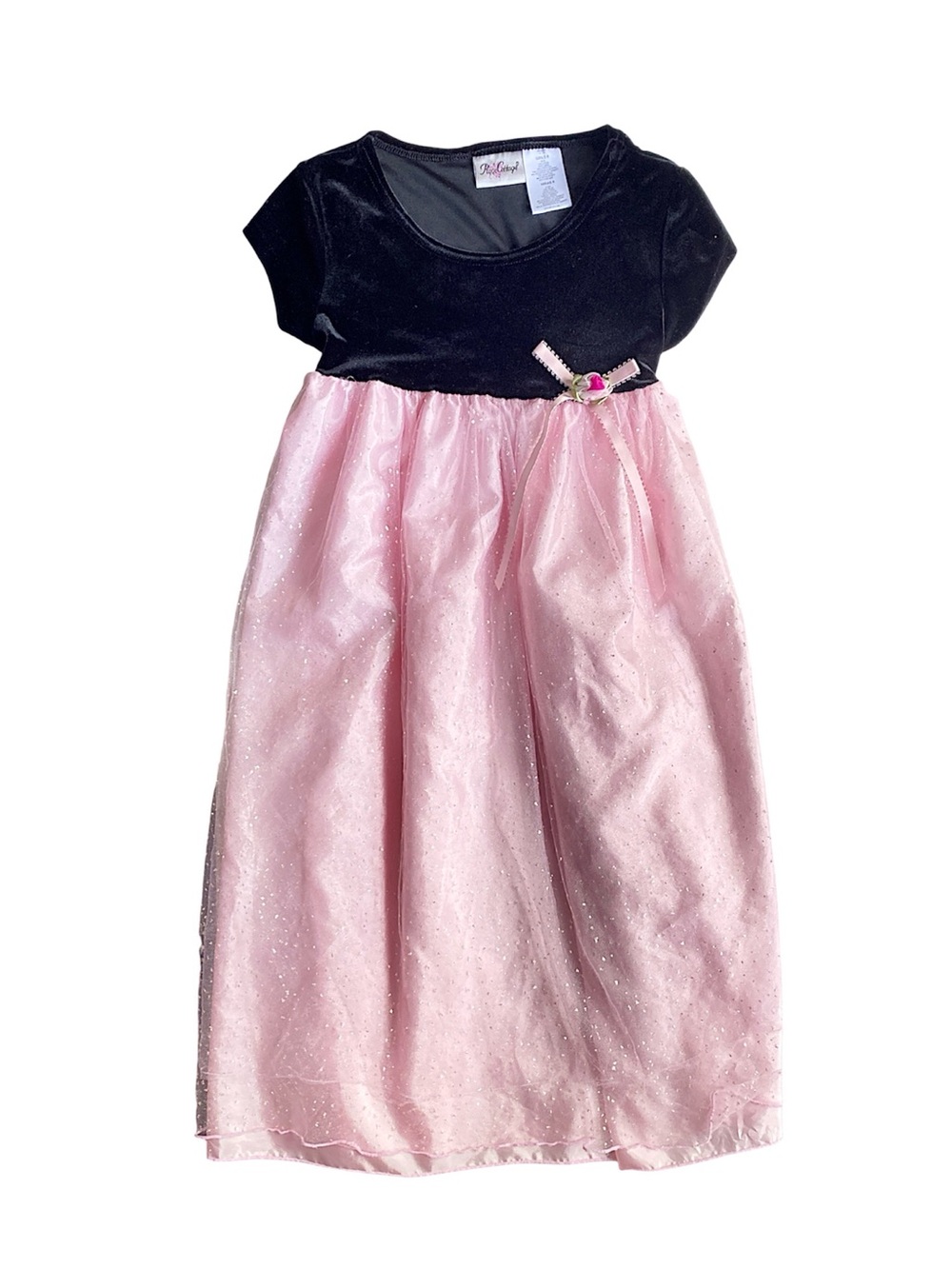Rose Cottage Girls 8 Black/Pink Fit & Flare Velvet Bow Lined Party Dress Y2K